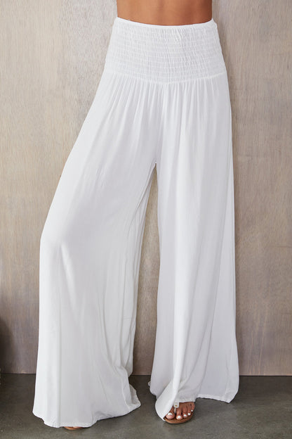 Pantalones de pierna ancha con cintura fruncida para mujer-Pants for woman-Casaluzia