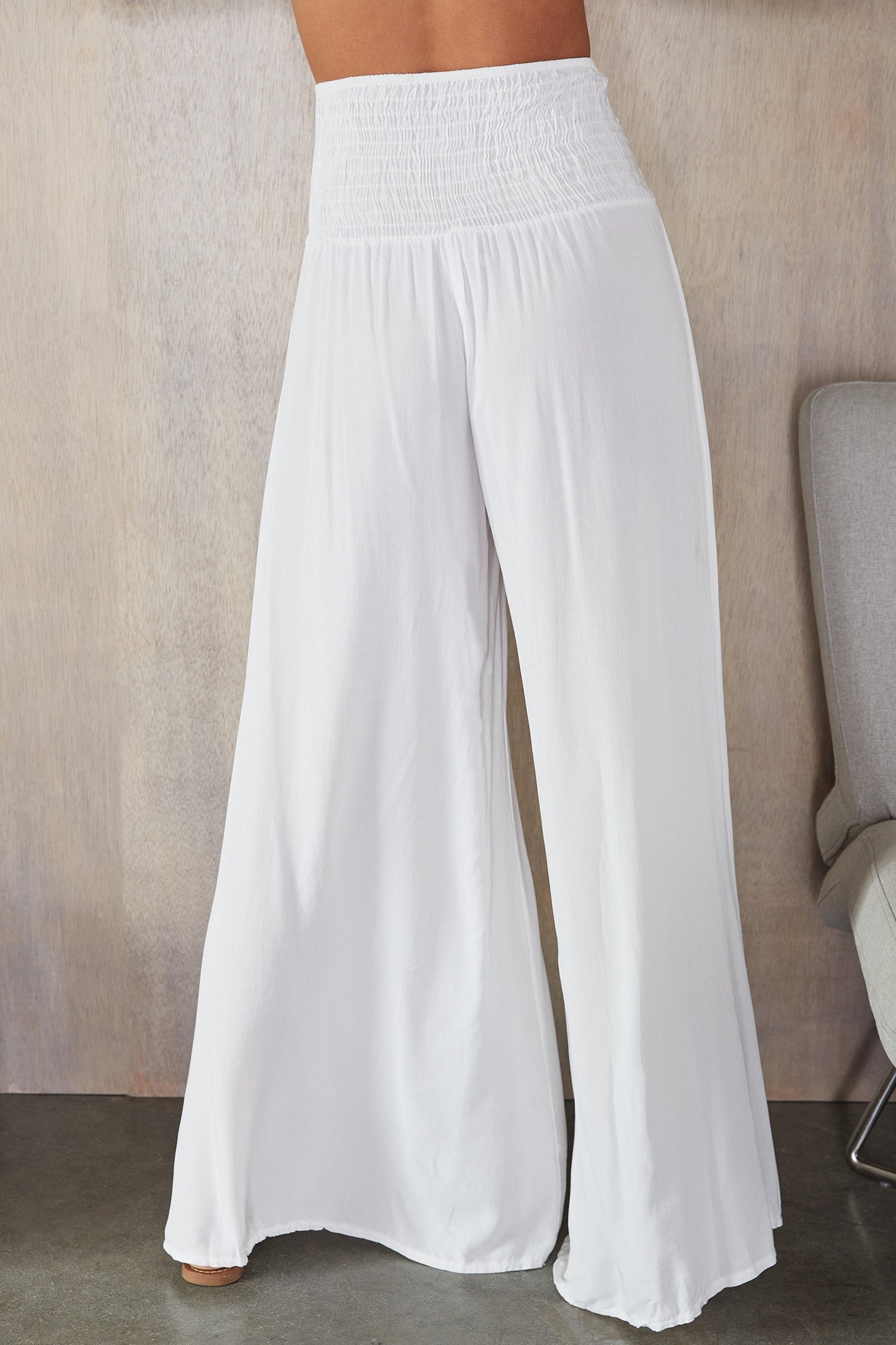 Pantalones de pierna ancha con cintura fruncida para mujer-Pants for woman-Casaluzia