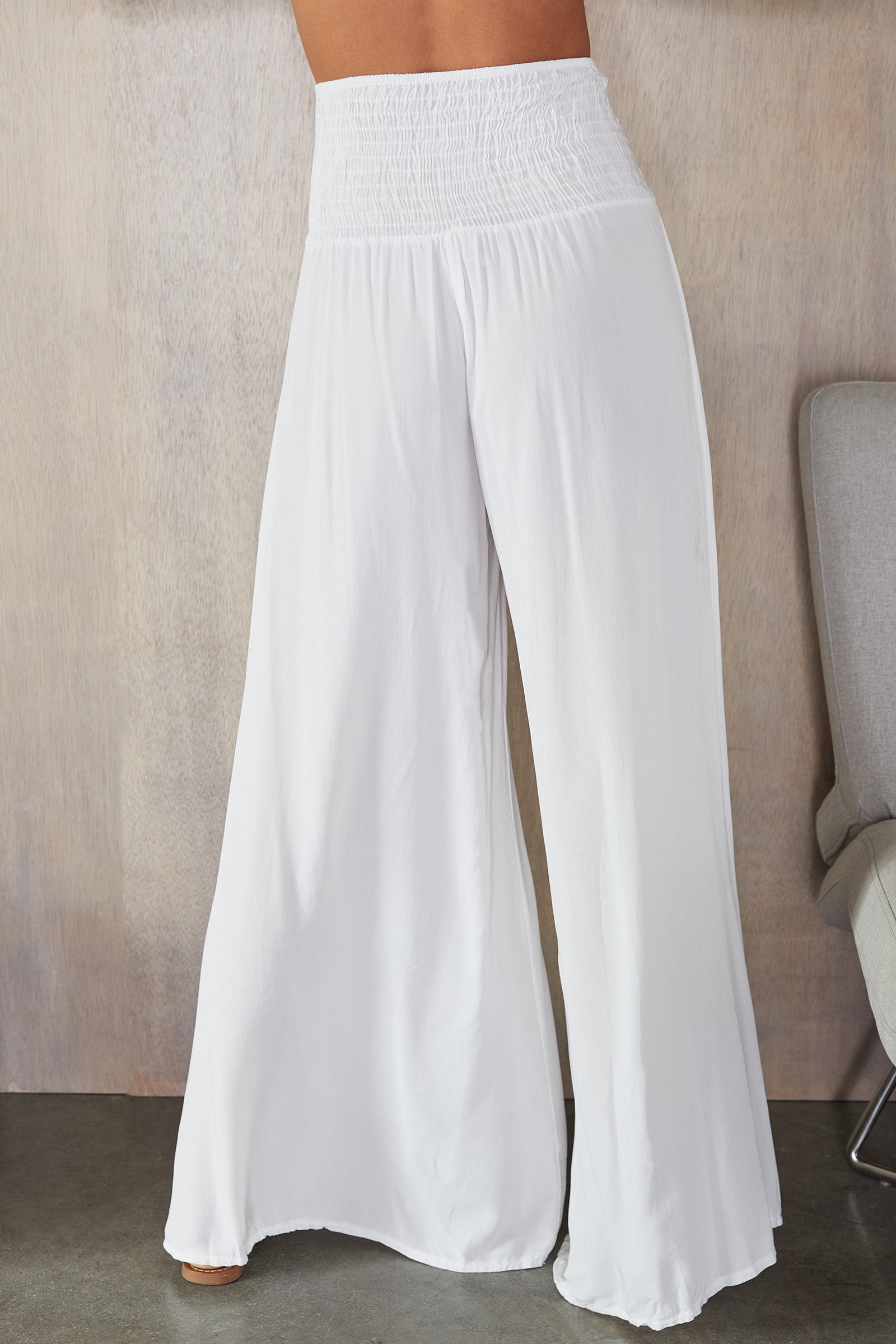 Pantalones de pierna ancha con cintura fruncida para mujer-Pants for woman-Casaluzia