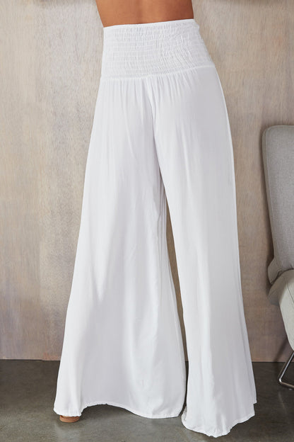 Pantalones de pierna ancha con cintura fruncida para mujer-Pants for woman-Casaluzia