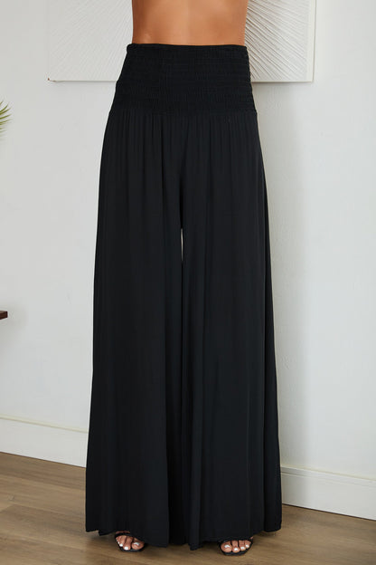 Pantalones de pierna ancha con cintura fruncida para mujer-Pants for woman-Casaluzia