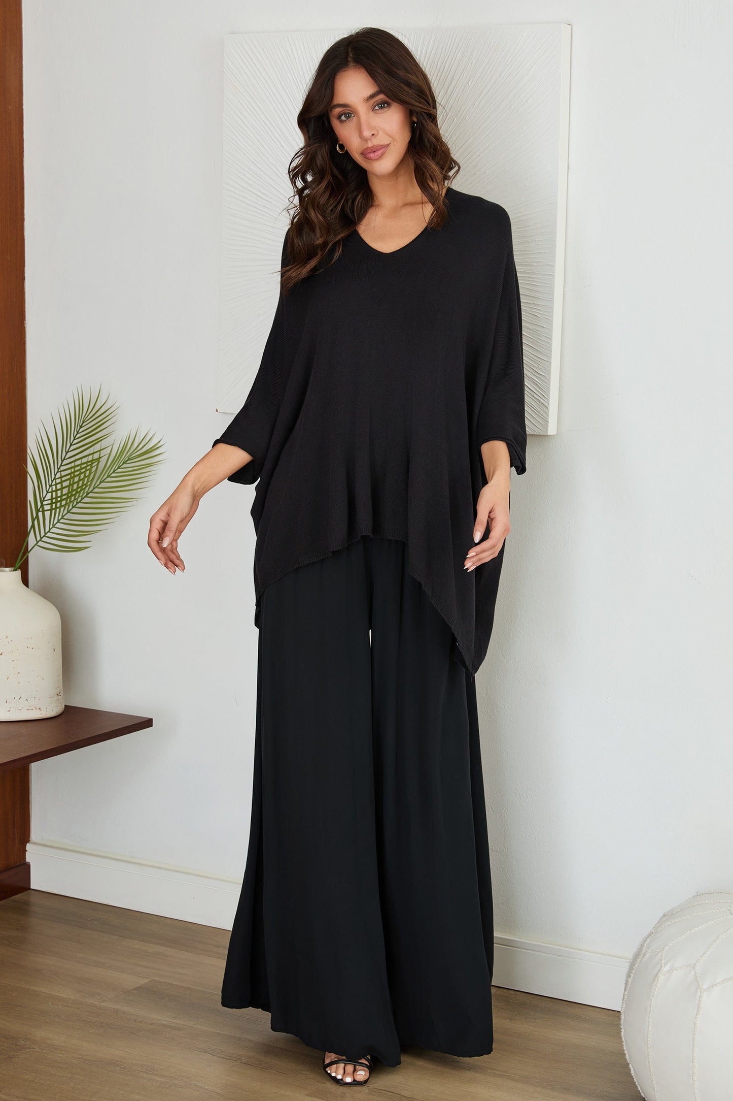 Pantalones de pierna ancha con cintura fruncida para mujer-Pants for woman-Casaluzia