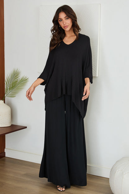 Pantalones de pierna ancha con cintura fruncida para mujer-Pants for woman-Casaluzia