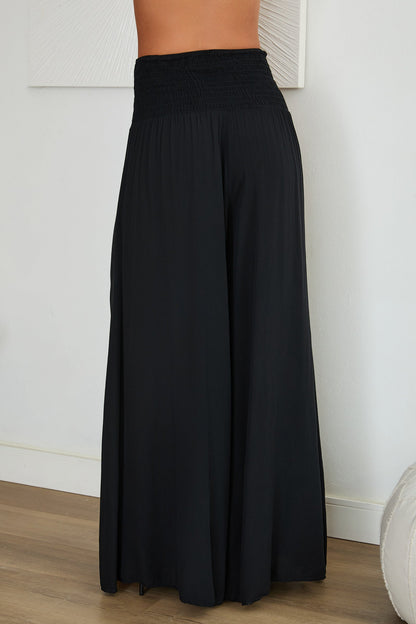 Pantalones de pierna ancha con cintura fruncida para mujer-Pants for woman-Casaluzia