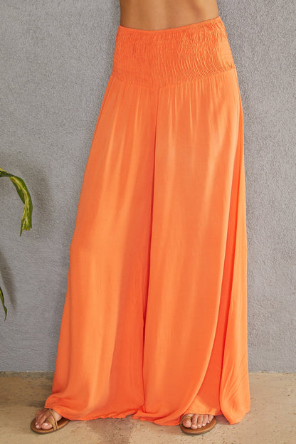 Pantalones de pierna ancha con cintura fruncida para mujer-Pants for woman-Casaluzia