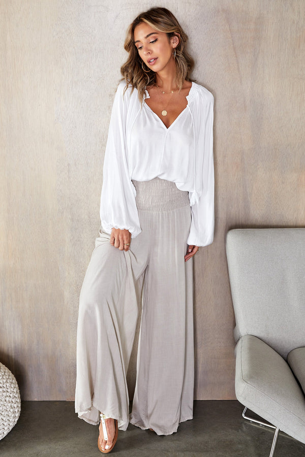 Pantalones de pierna ancha con cintura fruncida para mujer-Pants for woman-Casaluzia