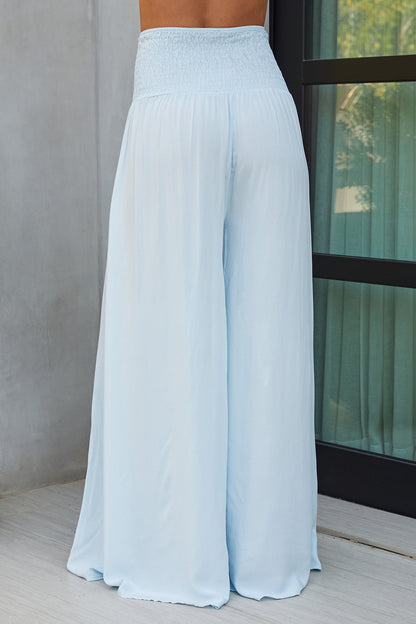 Pantalones de pierna ancha con cintura fruncida para mujer-Pants for woman-Casaluzia