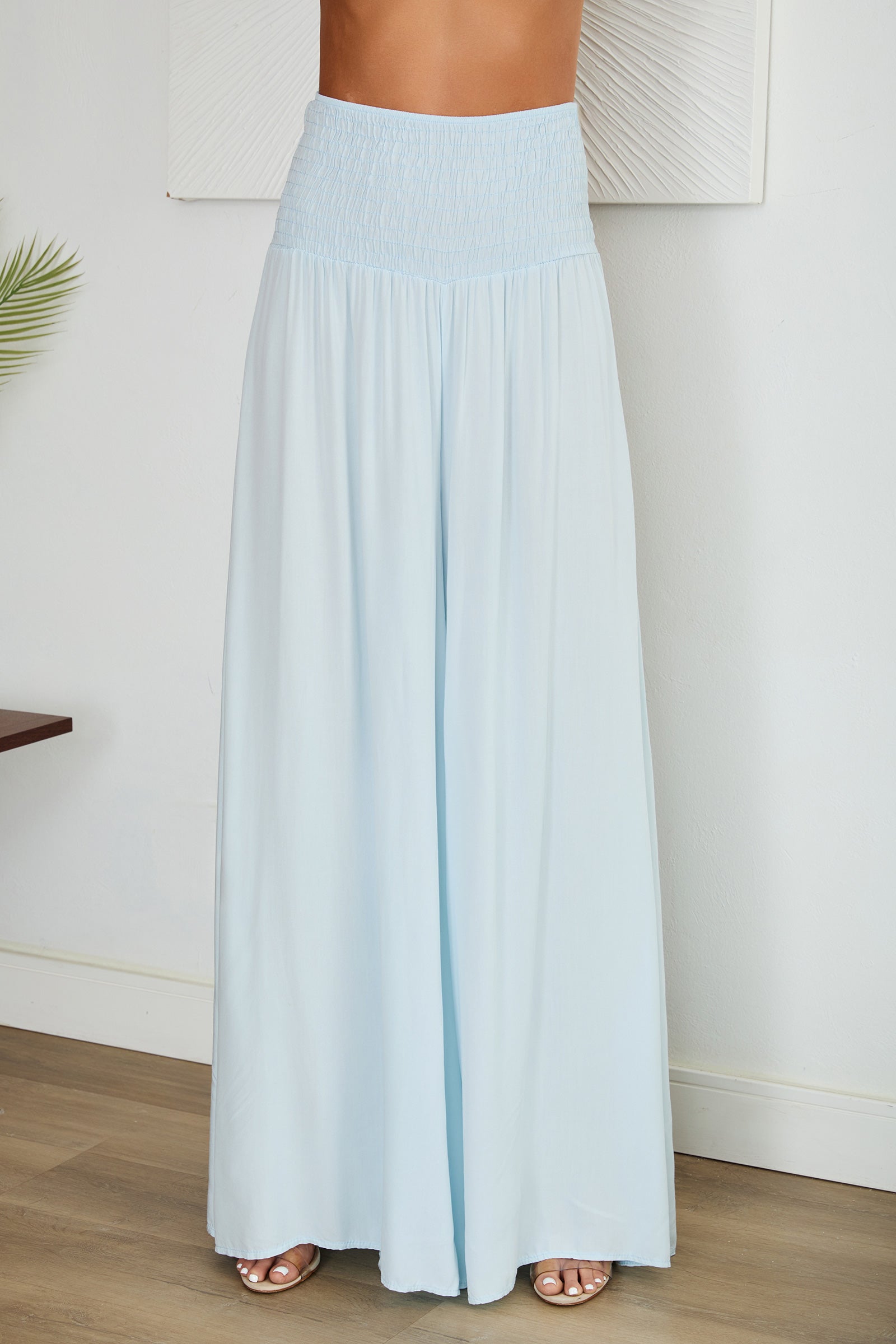 Pantalones de pierna ancha con cintura fruncida para mujer-Pants for woman-Casaluzia
