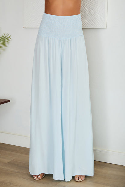 Pantalones de pierna ancha con cintura fruncida para mujer-Pants for woman-Casaluzia