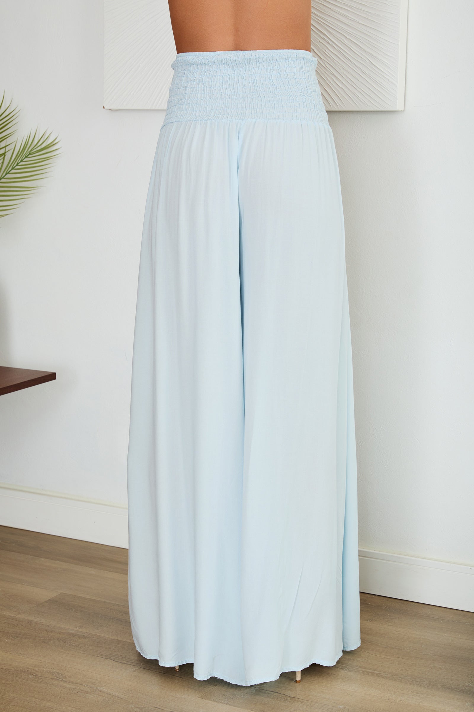 Pantalones de pierna ancha con cintura fruncida para mujer-Pants for woman-Casaluzia