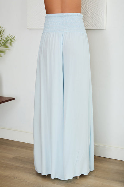 Pantalones de pierna ancha con cintura fruncida para mujer-Pants for woman-Casaluzia