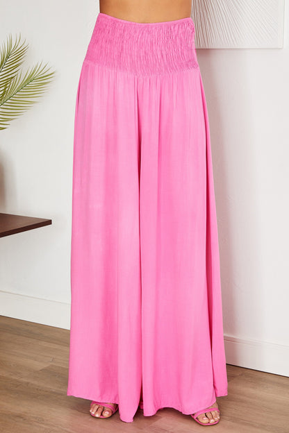 Pantalones de pierna ancha con cintura fruncida para mujer-Pants for woman-Casaluzia