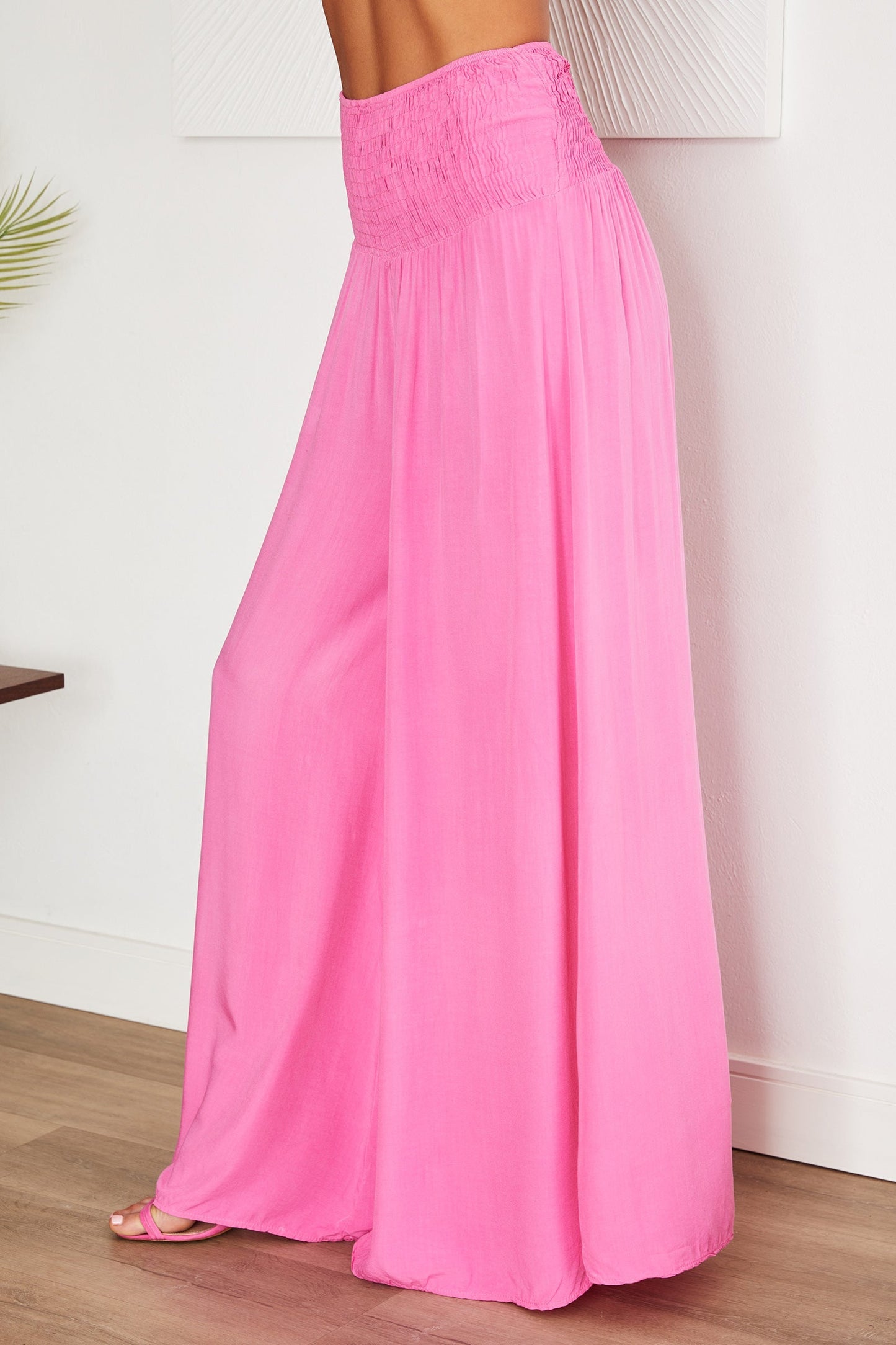 Pantalones de pierna ancha con cintura fruncida para mujer-Pants for woman-Casaluzia