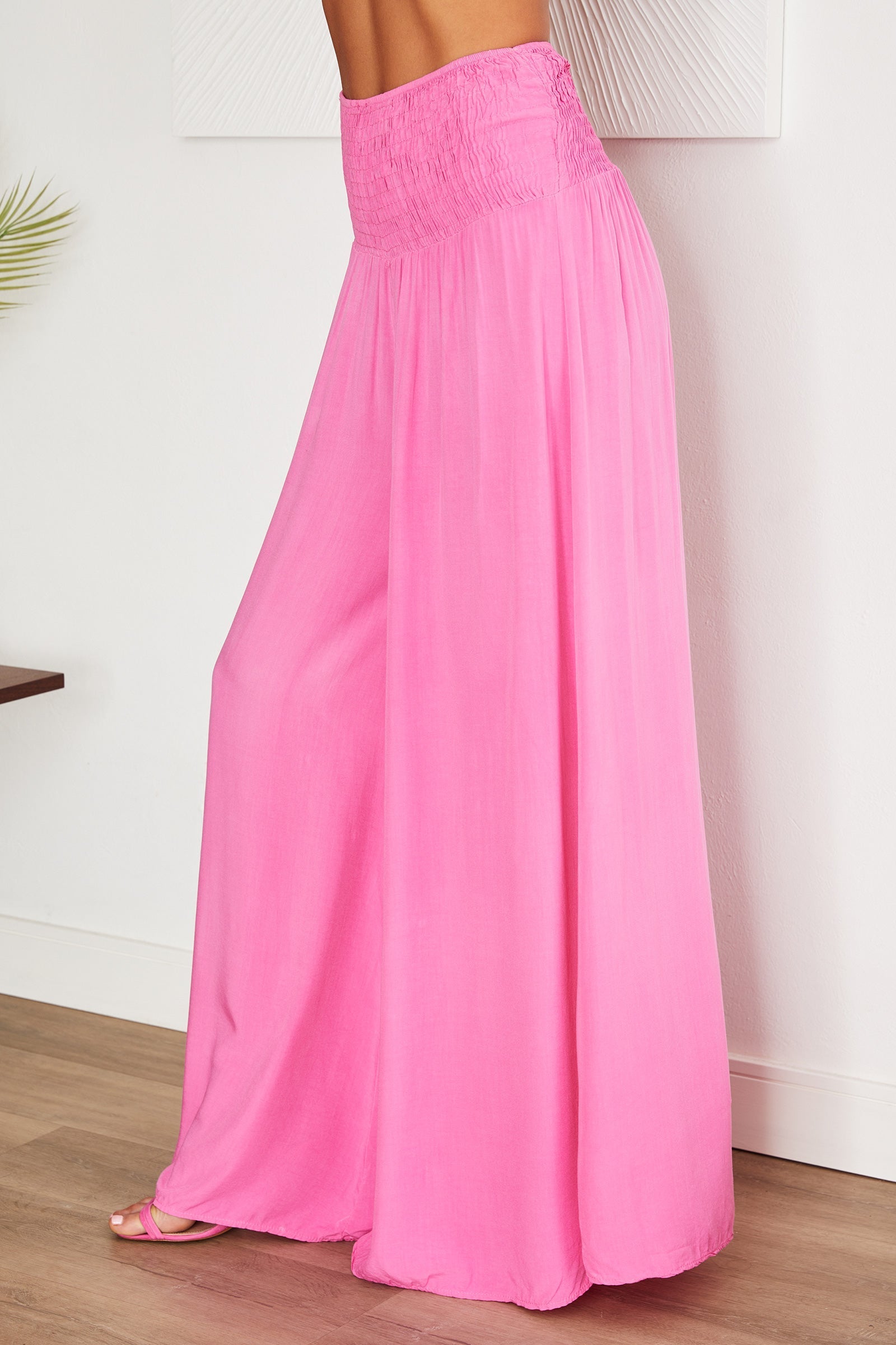 Pantalones de pierna ancha con cintura fruncida para mujer-Pants for woman-Casaluzia
