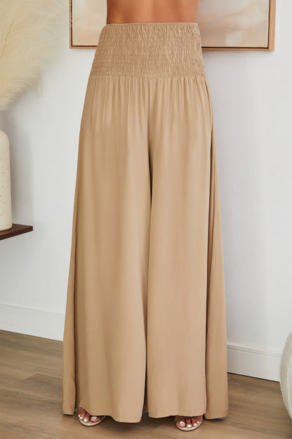 Pantalones de pierna ancha con cintura fruncida para mujer-Pants for woman-Casaluzia