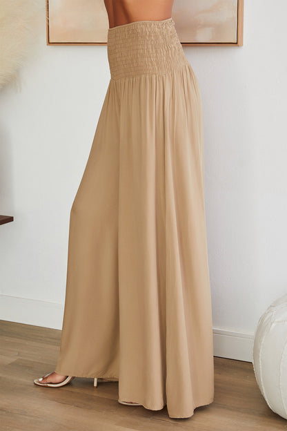 Pantalones de pierna ancha con cintura fruncida para mujer-Pants for woman-Casaluzia