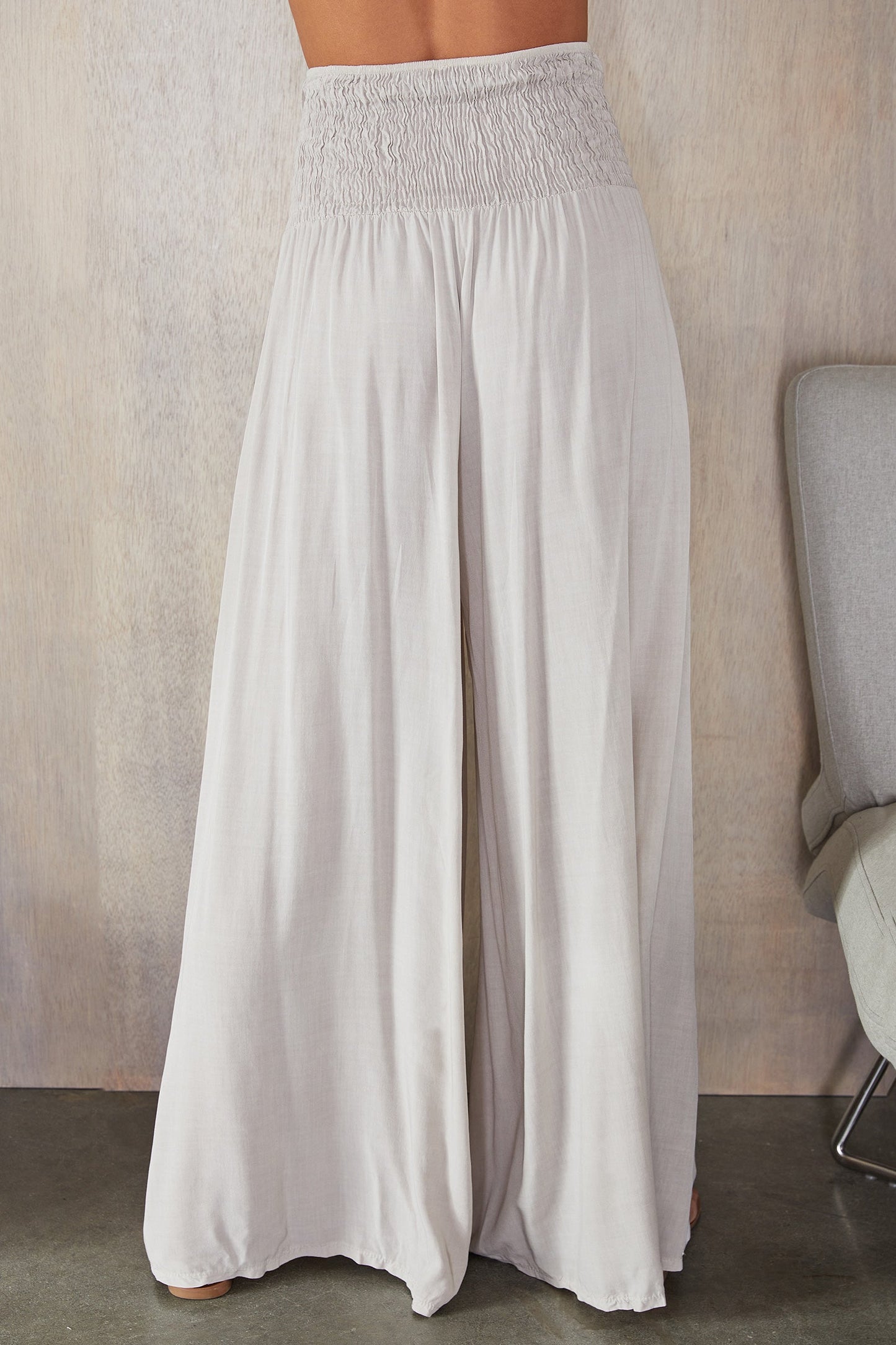 Pantalones de pierna ancha con cintura fruncida para mujer-Pants for woman-Casaluzia