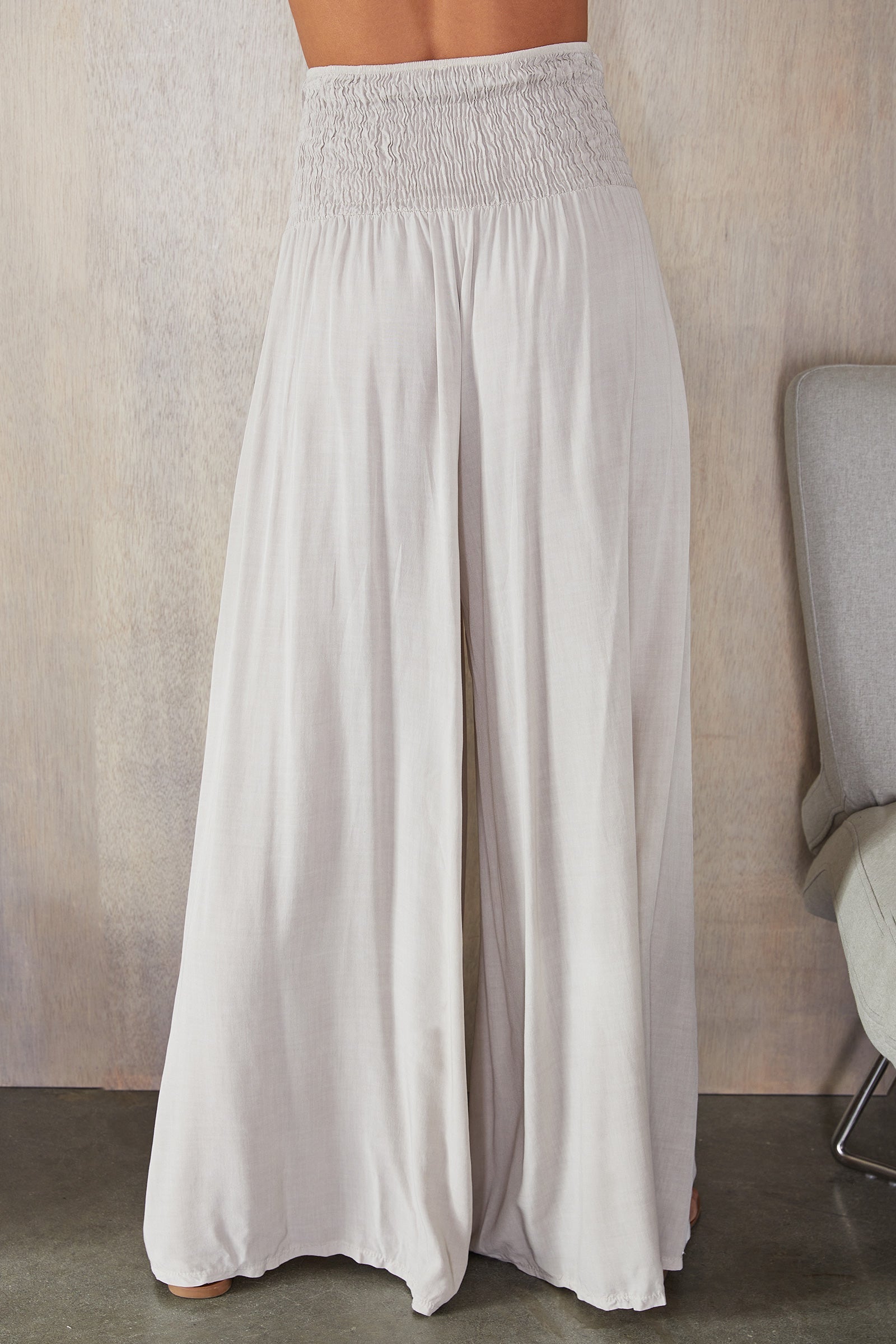 Pantalones de pierna ancha con cintura fruncida para mujer-Pants for woman-Casaluzia