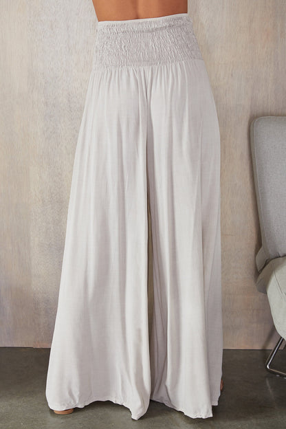 Pantalones de pierna ancha con cintura fruncida para mujer-Pants for woman-Casaluzia