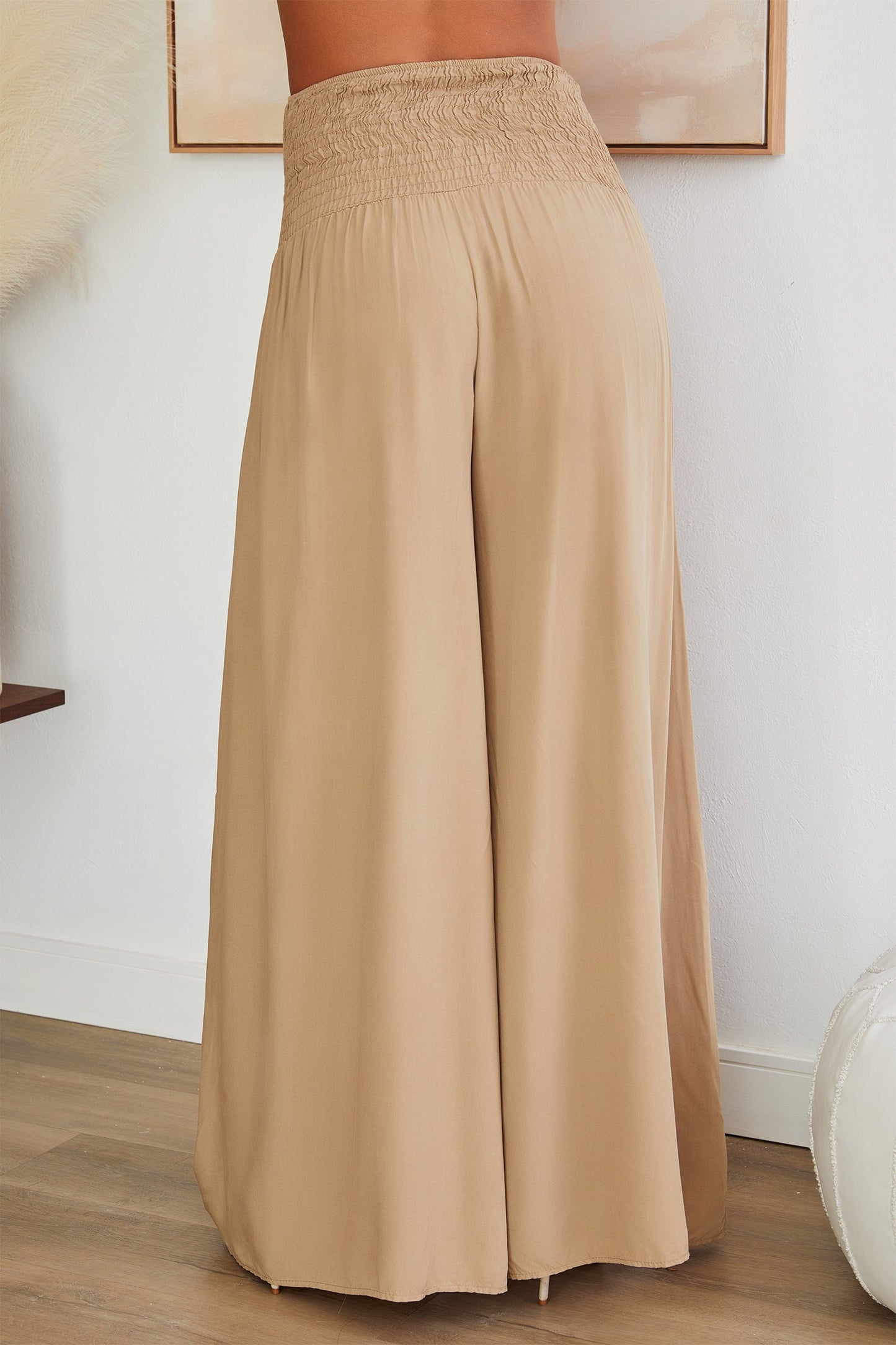 Pantalones de pierna ancha con cintura fruncida para mujer-Pants for woman-Casaluzia