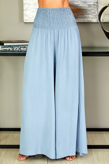 Pantalones de pierna ancha con cintura fruncida para mujer-Pants for woman-Casaluzia