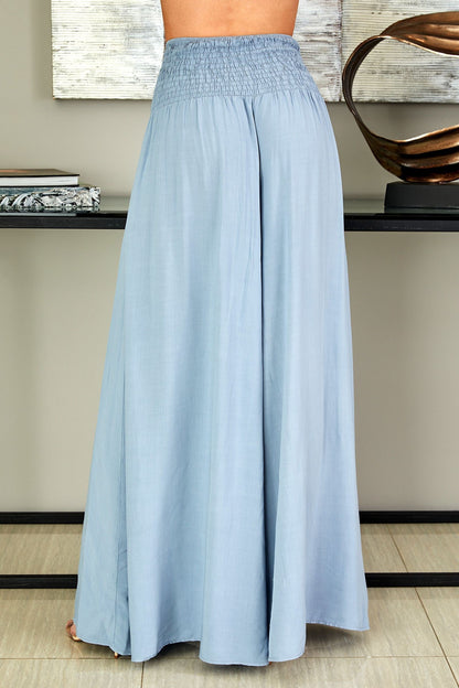 Pantalones de pierna ancha con cintura fruncida para mujer-Pants for woman-Casaluzia