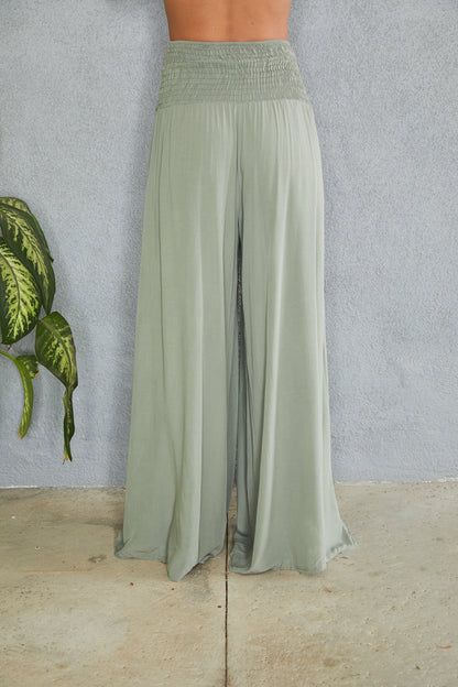 Pantalones de pierna ancha con cintura fruncida para mujer-Pants for woman-Casaluzia