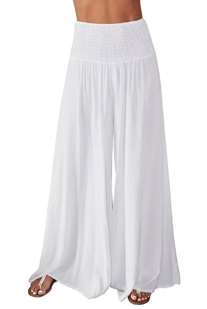 Pantalones de pierna ancha con cintura fruncida para mujer-Pants for woman-Casaluzia