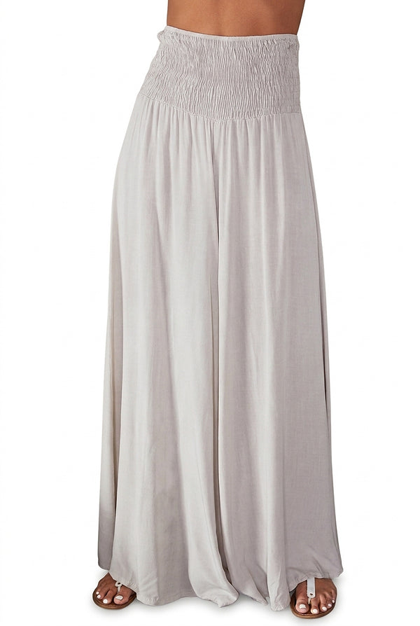 Pantalones de pierna ancha con cintura fruncida para mujer