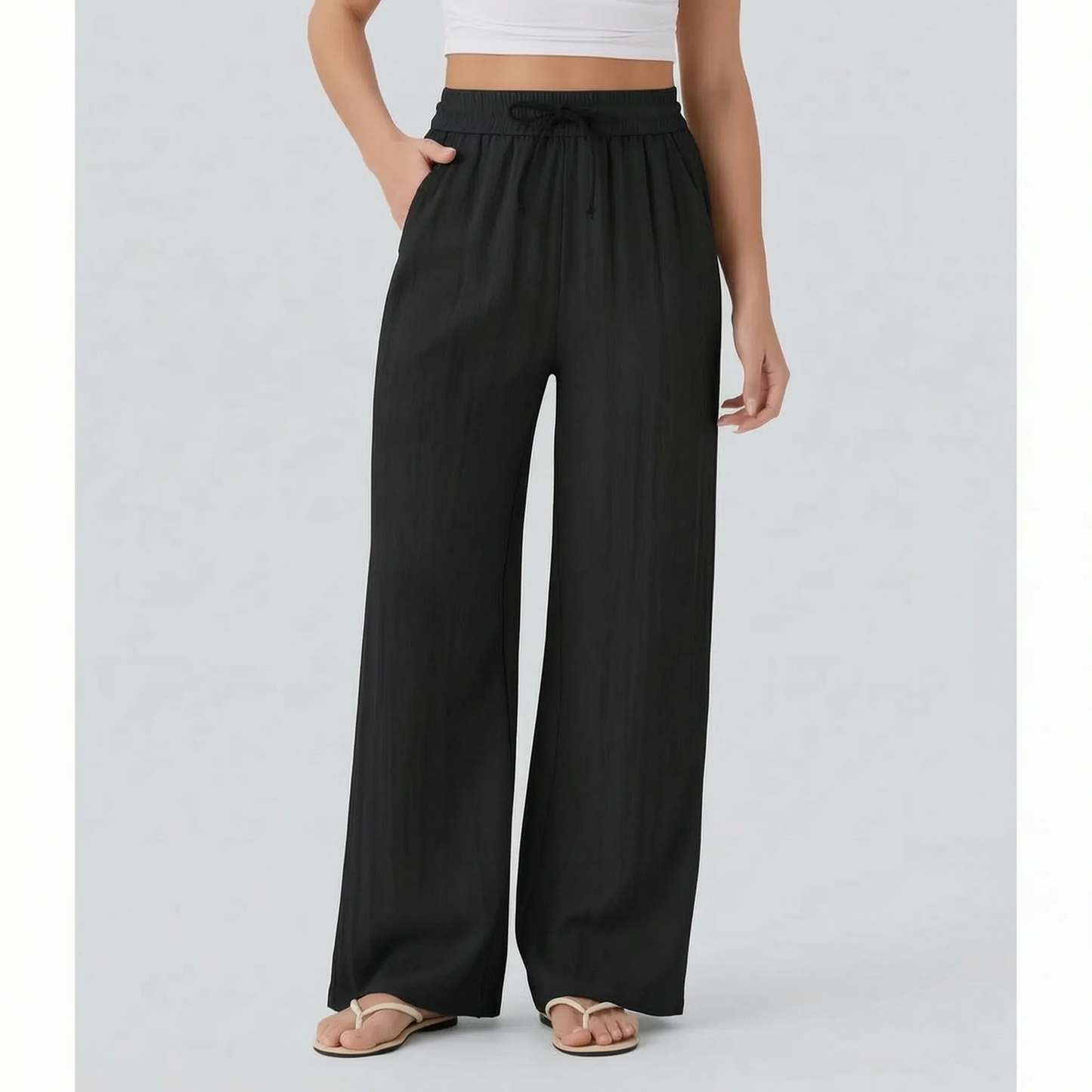 Pantalones de pierna ancha con cordón para mujer-Pants for woman-Casaluzia