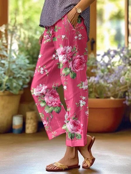 Pantalones de pierna ancha con estampado floral para mujer-Pants for Women-Casaluzia