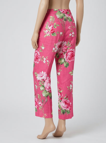 Pantalones de pierna ancha con estampado floral para mujer-Pants for Women-Casaluzia