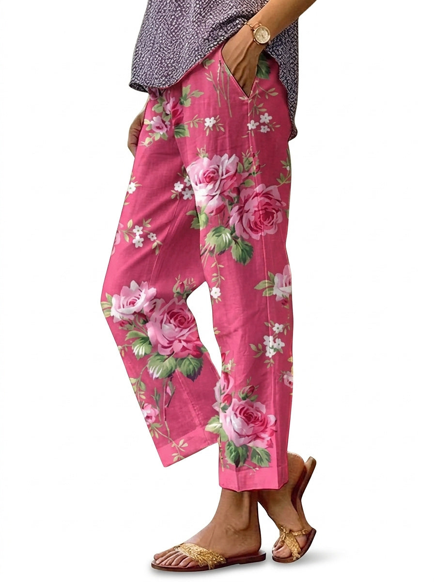 Pantalones de pierna ancha con estampado floral para mujer-Pants for Women-Casaluzia
