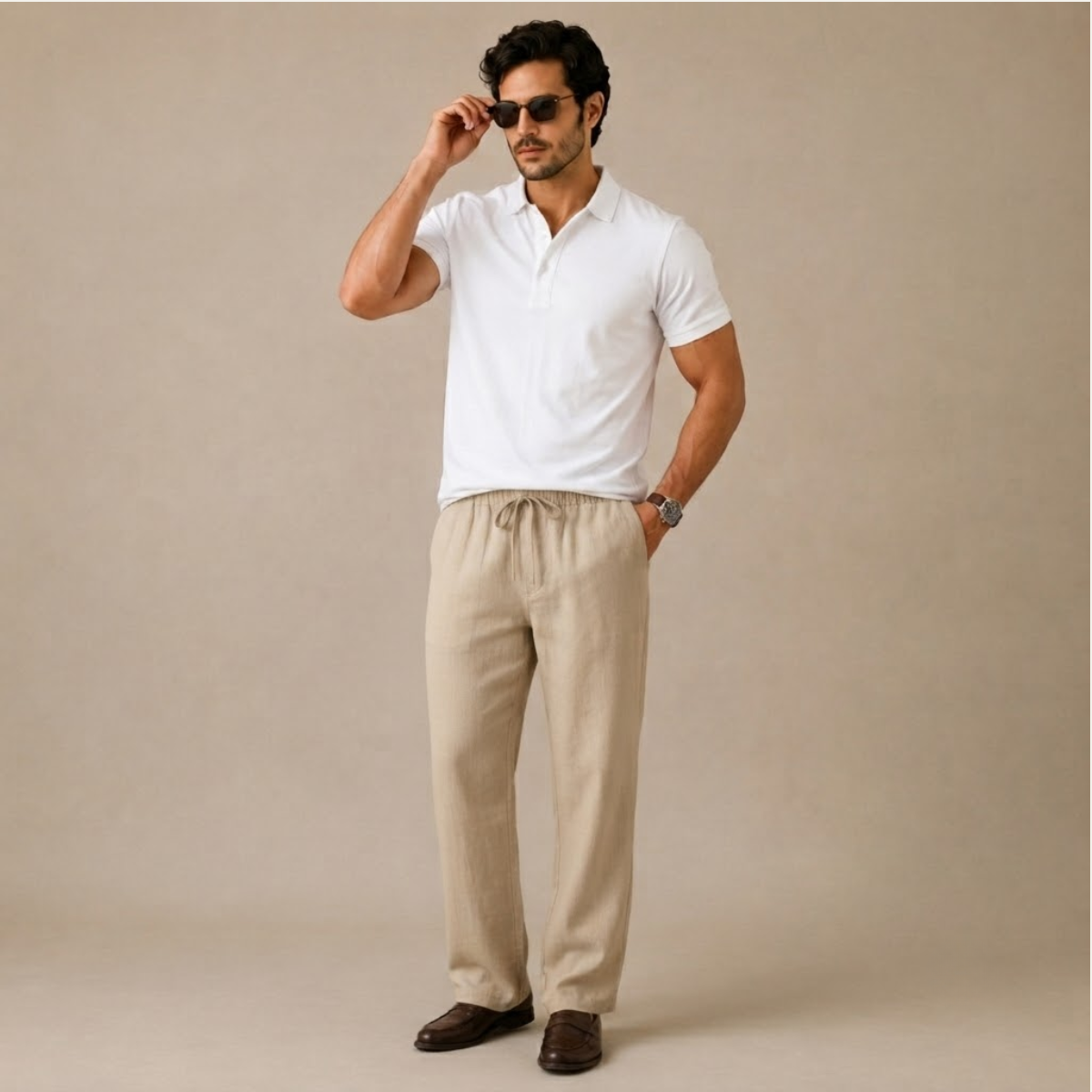 Pantalones de pierna ancha de mezcla de lino para hombre-Pants for Men-Casaluzia