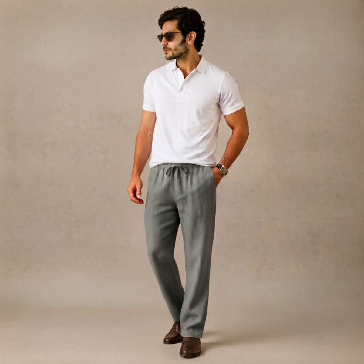 Pantalones de pierna ancha de mezcla de lino para hombre-Pants for Men-Casaluzia