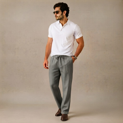 Pantalones de pierna ancha de mezcla de lino para hombre-Pants for Men-Casaluzia