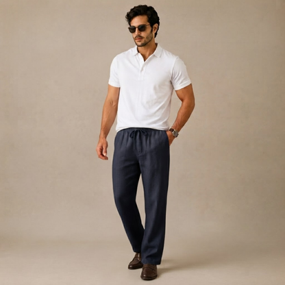 Pantalones de pierna ancha de mezcla de lino para hombre-Pants for Men-Casaluzia