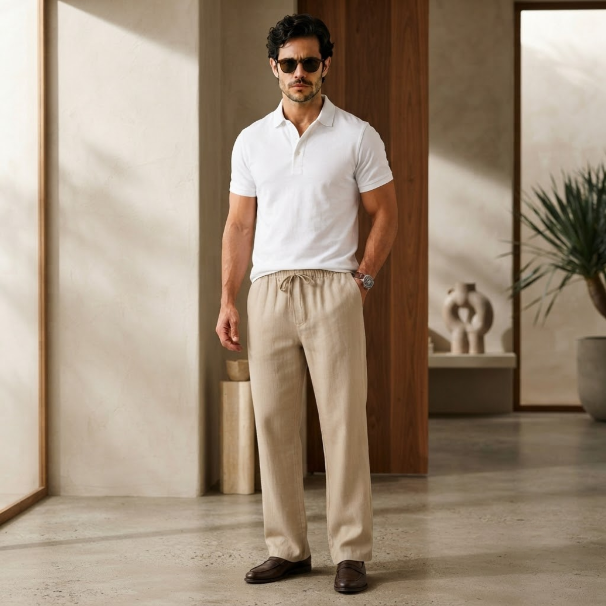 Pantalones de pierna ancha de mezcla de lino para hombre-Pants for Men-Casaluzia