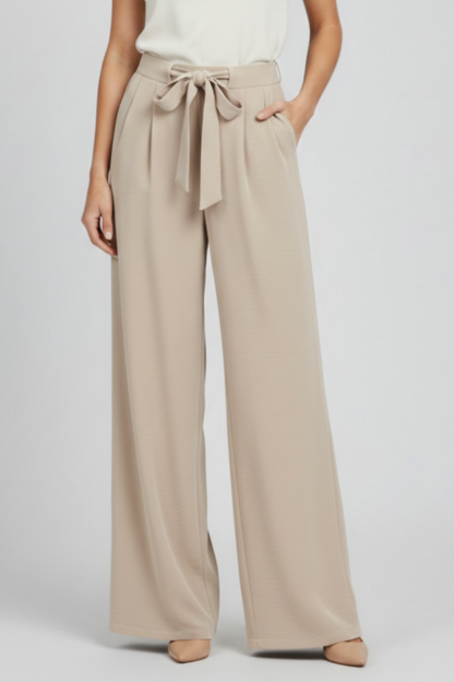 Pantalones de pierna ancha para mujer con cinturón de lazo-Pants for Women-Casaluzia