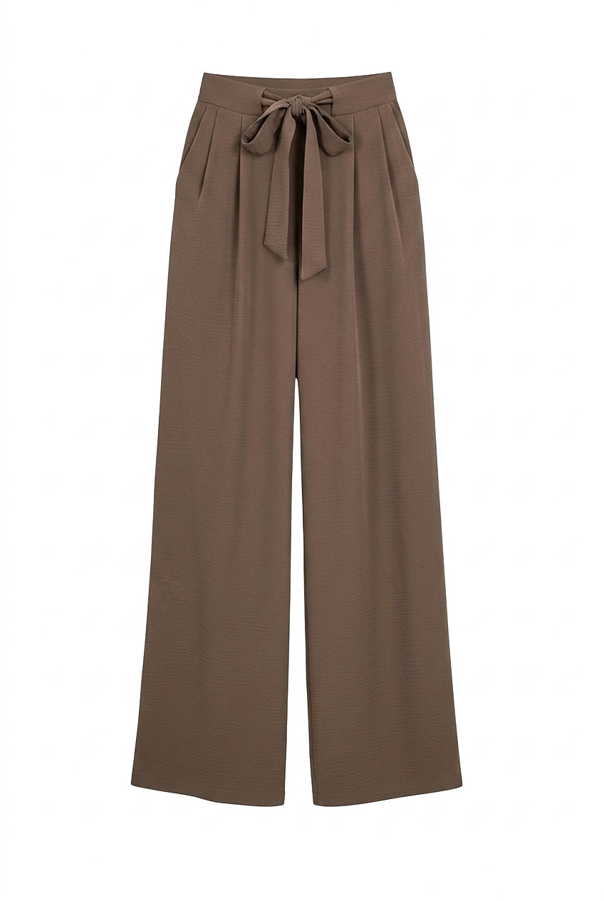 Pantalones de pierna ancha para mujer con cinturón de lazo-Pants for Women-Casaluzia