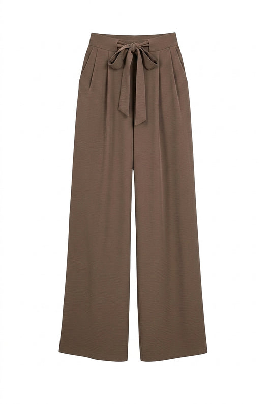 Pantalones de pierna ancha para mujer con cinturón de lazo-Pants for Women-Casaluzia