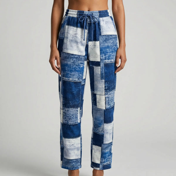 Pantalones de pierna recta de mezclilla con patchwork para mujer-Pants for Women-Casaluzia
