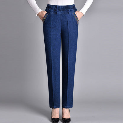 Pantalones de pierna recta para mujer con cintura elástica-Pants for Women-Casaluzia