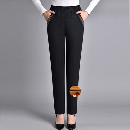 Pantalones de pierna recta para mujer con cintura elástica-Pants for Women-Casaluzia