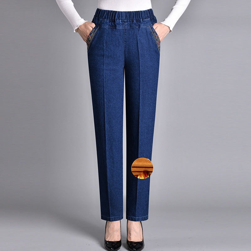 Pantalones de pierna recta para mujer con cintura elástica-Pants for Women-Casaluzia