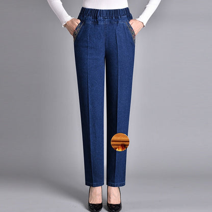 Pantalones de pierna recta para mujer con cintura elástica-Pants for Women-Casaluzia