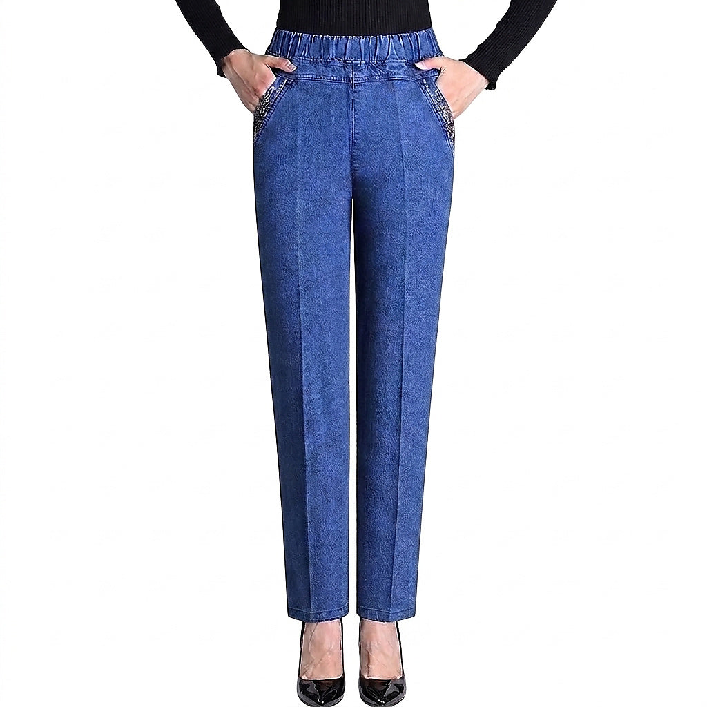 Pantalones de pierna recta para mujer con cintura elástica-Pants for Women-Casaluzia