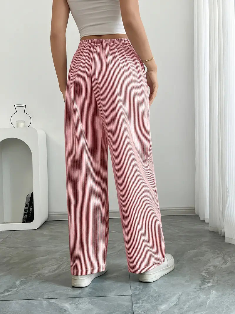 Pantalones de rayas de pierna ancha con cordón para mujer-Pants for Women-Casaluzia