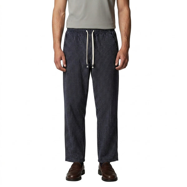 Pantalones de rayas para hombre con cintura de cordón