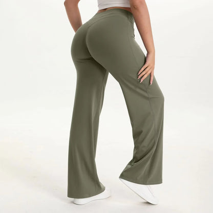 Pantalones de yoga de pierna ancha y talle alto para mujer-Pants for Women-Casaluzia